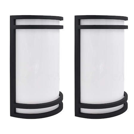 Luxrite Outdoor LED Wall Light Fixture 10in Half Cylinder Black Aluminum 5CCT 2700K-5000K 15W IP54, 2PK LR40340-2PK